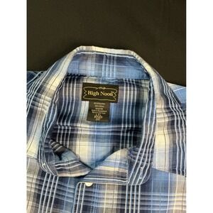 High Noon Mens Blue Plaid Short Sleeve Western Snap Button Shirt Size L TL